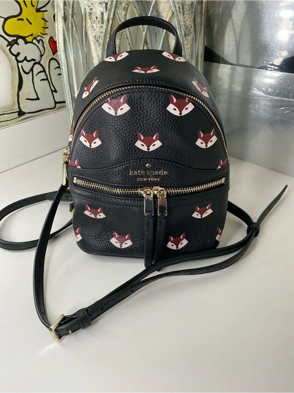 kate spade  Fox-Print Mini Backpack with Gold Hardware